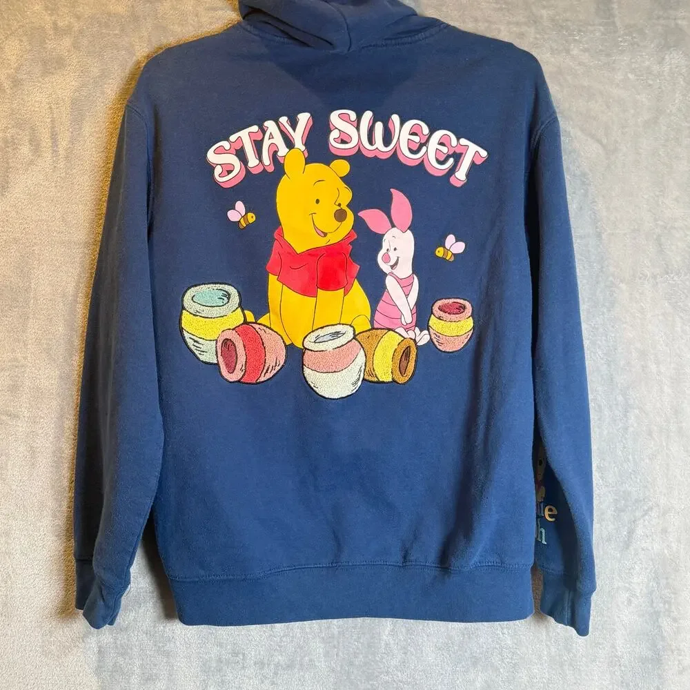 Winnie The Pooh Hoodie Youth M 8-10 Blue Pullover Graphic Piglet Sweatshirt - Picture 2 of 6